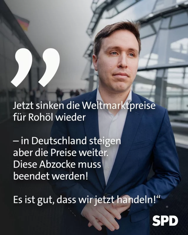 ⛽️ Abzocke an der Zapfsäule? Ein Update.

Der aktuelle Preisanstieg bei Benzin und Diesel war in dieser Geschwindigkeit sachlich kaum zu erklären. 

Denn: Der Kraftstoff, der heute verkauft wird, wurde oft noch zu deutlich niedrigeren Rohölpreisen eingekauft. Trotzdem stiegen die Preise sofort – obwohl zwischen Rohölmarkt und Zapfsäule normalerweise Wochen liegen. 

❌ Jetzt sinken die Weltmarktpreise für Rohöl wieder – in Deutschland steigen die Preise aber für Kraftstoffe weiter. Diese Abzocke von Mineralölkonzernen muss beendet werden!

Das wirkt wie ein System zulasten derjenigen, die auf das Auto schlicht angewiesen sind.

Nach langem Abwarten hat die Wirtschaftsministerin erste Schritte angekündigt. Besser spät als nie. Jetzt muss es aber schnell gehen:

1️⃣ Deutsche Ölreserven freigeben, um die Preise in unserem Land zu drücken.
2️⃣ Österreich-Modell: Preiserhöhungsstopp für Tankstellen – Erhöhungen nur 1× täglich.
3️⃣ Kartellamt: Strengere Aufsicht gegen Missbrauch.
