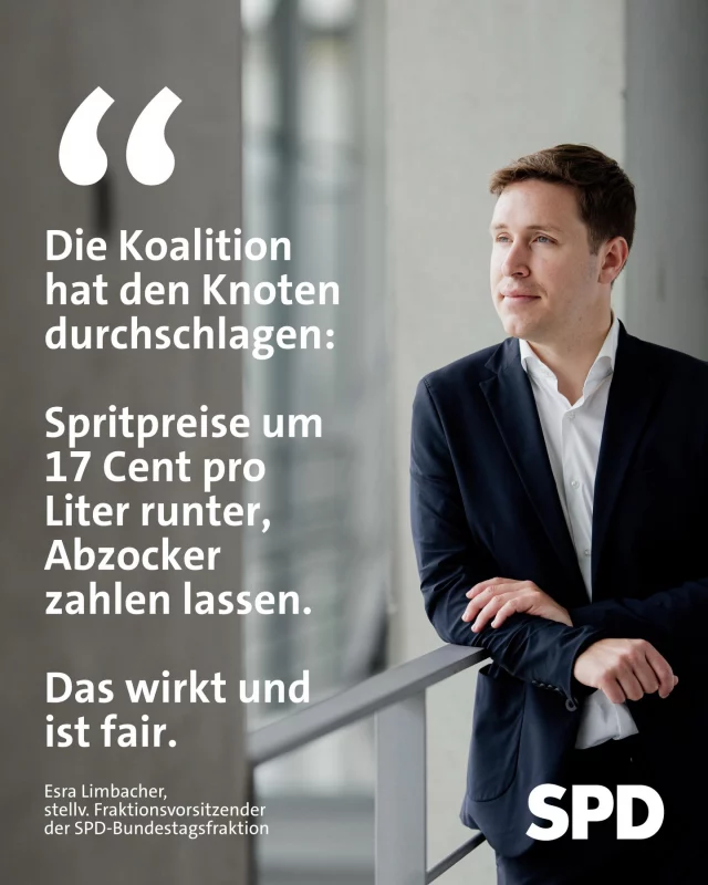 ⛽️Tanken wird wieder billiger!

Vor Wochen haben die USA entschieden, den Iran anzugreifen. Dieser Krieg ist nicht unser Krieg – aber die Konsequenzen sind deutlich spürbar, allen voran die steigenden Preise an der Zapfsäule.

Meine Position war immer klar: Entlastungen sind notwendig, um die vielen Menschen, die auf das Auto angewiesen sind, vor enormen Kosten zu schützen. Deshalb ist die Entscheidung der Koalition im Bundestag richtig: Die Energiesteuer wird vorübergehend gesenkt – 17 Cent / Liter weniger sind ein guter Schritt.

Auch die Möglichkeit für Arbeitgeber, bis zu 1.000 Euro steuer- und abgabenfrei an ihre Beschäftigten zu zahlen, ist richtig. Beides kostet Geld. Geld, das wir uns mit einer Übergewinnsteuer von denen zurückholen wollen, die in dieser Krise richtig Kasse machen.

Das ist ein starkes Paket – wirksam und fair.