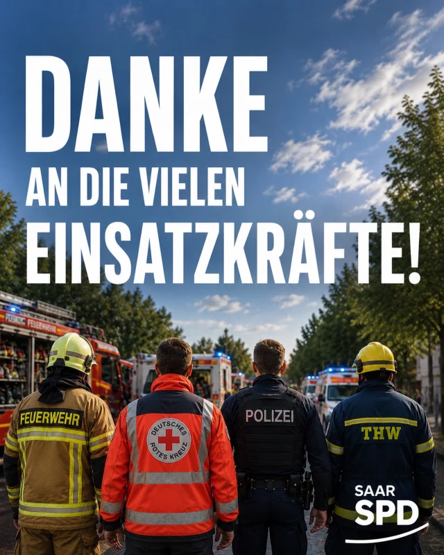 Danke! ❤️

Derzeit sind hunderte Einsatzkräfte von Feuerwehr, Polizei, Rettungsdienst, Technischem Hilfswerk, Katastrophenschutz und Hilfsorganisationen im Saarland im Einsatz, um Wald- und Vegetationsbrände zu bekämpfen – zuletzt bei Illingen.

Viele von ihnen arbeiten seit Stunden unter schwierigen Bedingungen und geben alles, um Menschen, Natur und unsere Heimat zu schützen.

Danke für diesen starken Einsatz! Danke an alle, die anpacken und helfen! 🙏